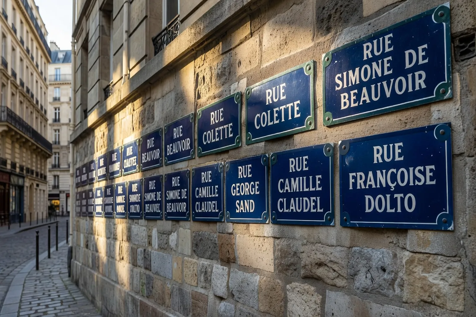 Plaque de la rue Olympe-de-Gouges à Paris, symbole du matrimoine républicain et féministe