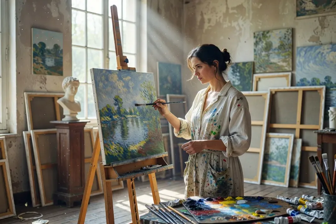 Femme peintre dans un atelier parisien du XIXe siècle