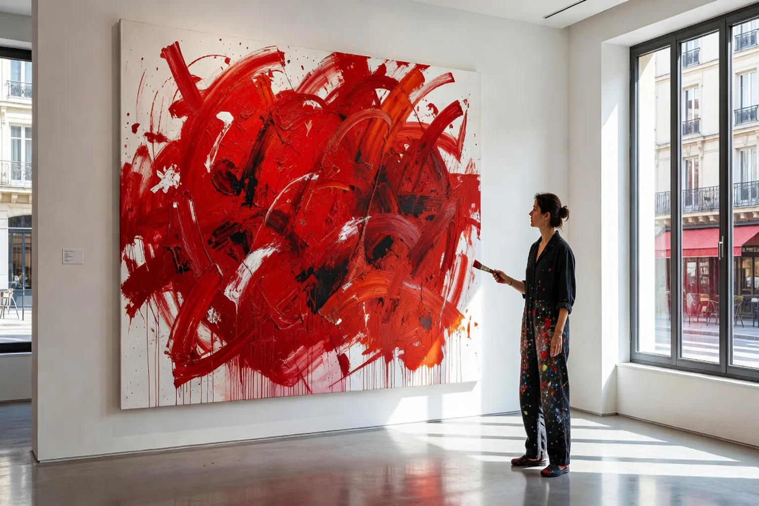 Vernissage dans une galerie d'art parisienne présentant des œuvres d'artistes femmes