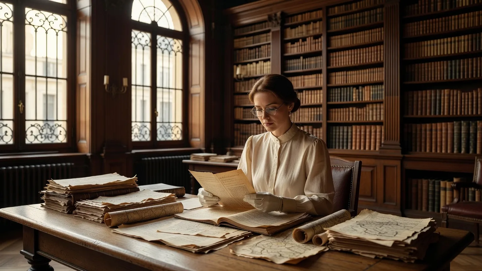 Archiviste consultant des documents anciens dans une bibliothèque féministe à Paris