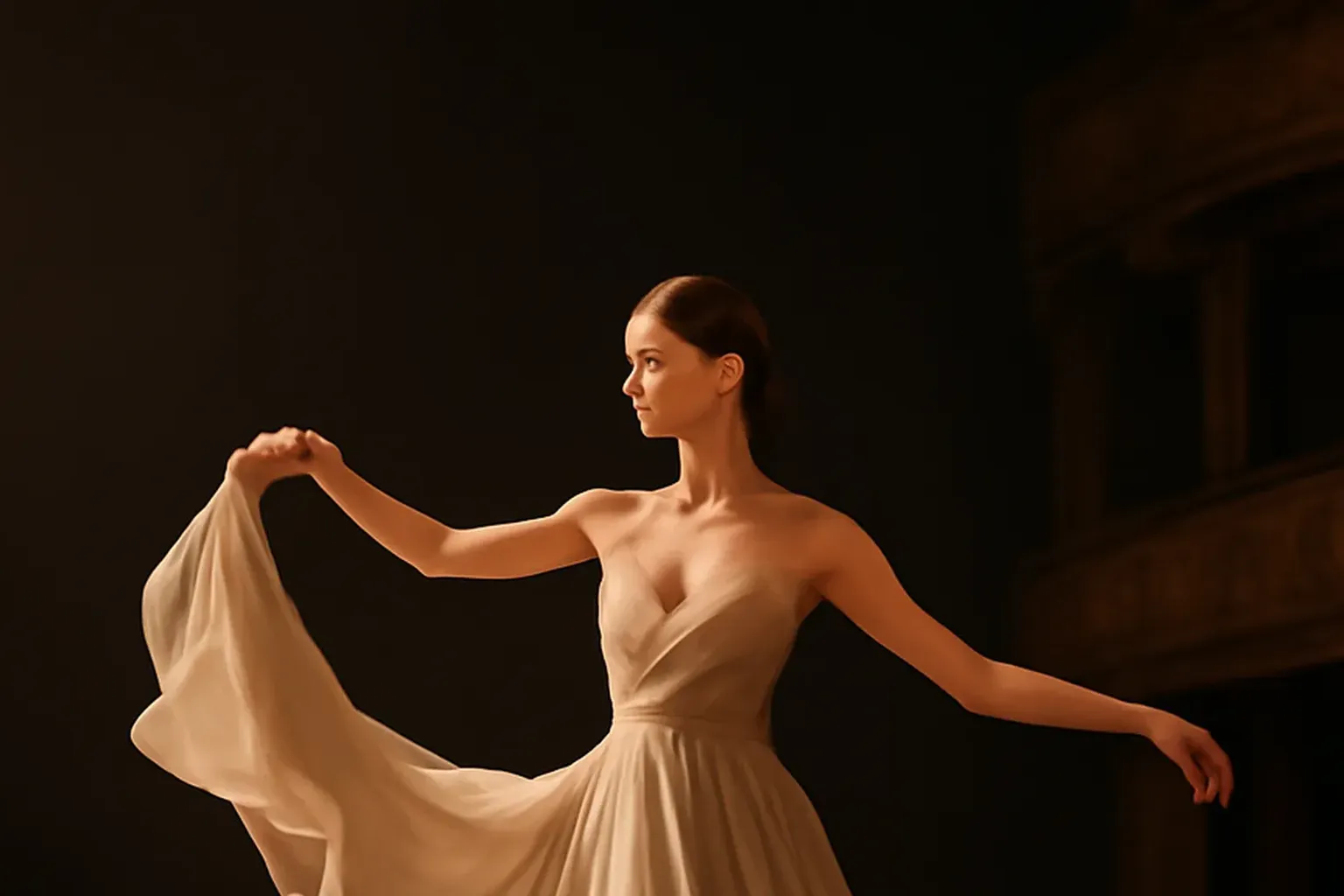 Danseuse en mouvement sur une scène parisienne, matrimoine chorégraphique